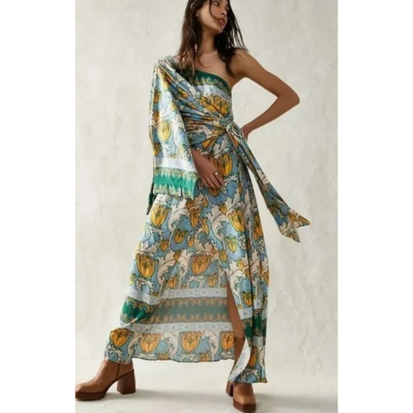 Free People Dresses & Skirts - Free People Pardon My French Maxi Wrap Green Patterned Dress XS